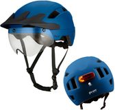 GOOFF Pilot 4-in-1 Snorfiets Helm met Verlichting en Vizier - Speed Pedelec Fietshelm voor Volwassenen - NTA 8776 - Blauw - Maat M