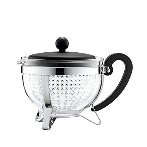 Bodum Chambord Theepot (gekleurd plastic deksel, filter, hittebestendig, 1,0 liter) zwart