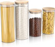 Arendo Set of 4 borosilicate glass storage jars with bamboo lids, 2 x 1.57 L and 2 x 2.2 L