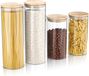 Arendo Set of 4 borosilicate glass storage jars with bamboo lids, 2 x 1.57 L and 2 x 2.2 L