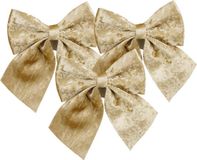 House of Seasons ornements de nœud de Noël - 3x - champagne - 20 x 24 cm - velours polyester