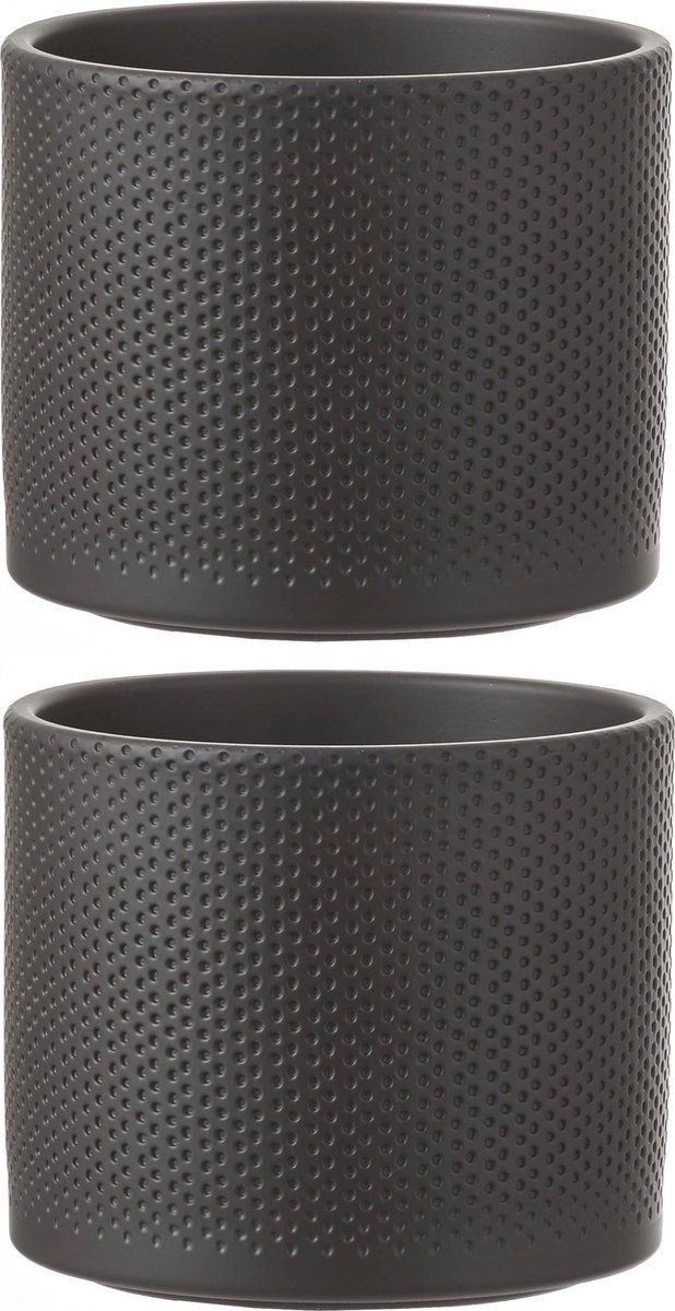 Mica Decorations Bloempot - Donkergrijs - Keramiek - H14.5 x D17.5 cm - Set van 3