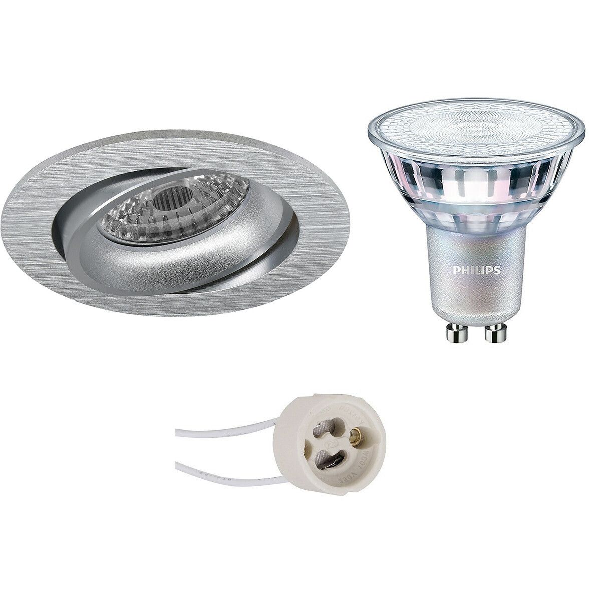 BES LED LED Spot Set - Pragmi Delton Pro - GU10 - Inbouw Rond - Mat Zilver - Kantelbaar - Ø82mm - Philips MASTER 927 36D VLE - 3W - Warm Wit DimTone Dimbaar