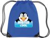 Bellatio Decorations Mister Cool pinguin rijgkoord rugtas / gymtas - blauw - 11 liter - voor kinderen