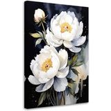 Tableau Moderne Pivoines Blanches Fleurs Plantes Nature 70x100