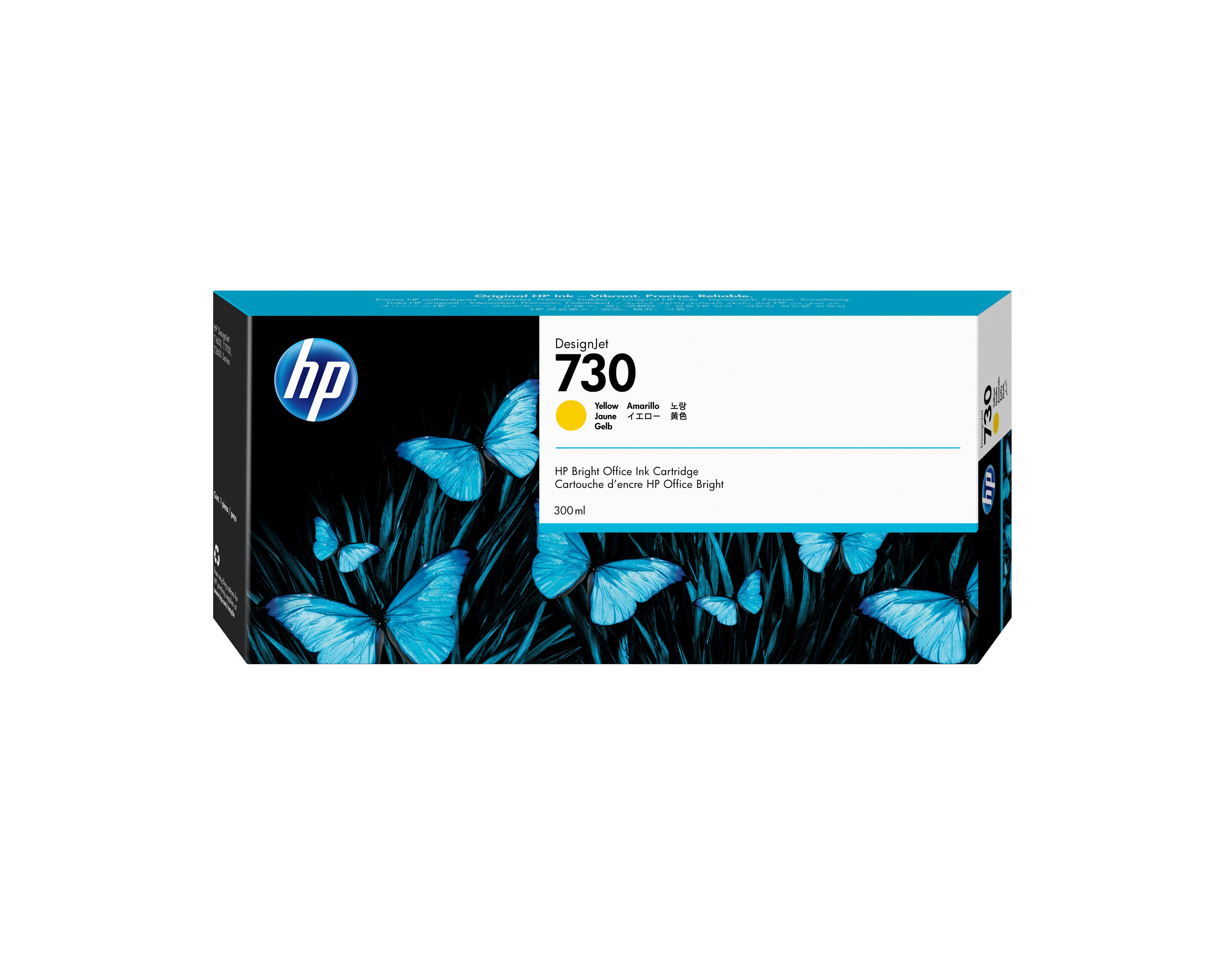 HP 730 Yellow DesignJet Ink Cartridge - 300 ml - P2V70A