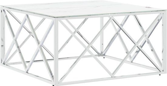 vidaXL Salontafel 80x80x40 cm roestvrij staal en glas zilverkleurig