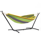 Mondeer Hangmat met standaard, dubbele stof campinghangmat met metalen frame, draagtas tot 200 kg, voor kamperen, reizen, terras, buitentuin, groen
