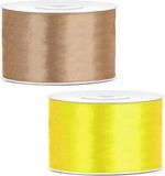 Ruban décoratif/ruban cadeau/ruban satin - Lot de 2 pièces - doré et jaune - 38 mm x 25 mètres