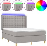 vidaXL Boxspringbed met matras en LED-verlichting, lichtgrijs, 140x200 cm, stof