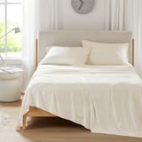 Comfort Spaces King Koellakens, vochtafvoerende Coolmax lakens, zachte, kleurechte lakenset, verkoelende lakens voor warme slapers, elastische diepe zak past tot 16 inch matras, King Cream 4-delig