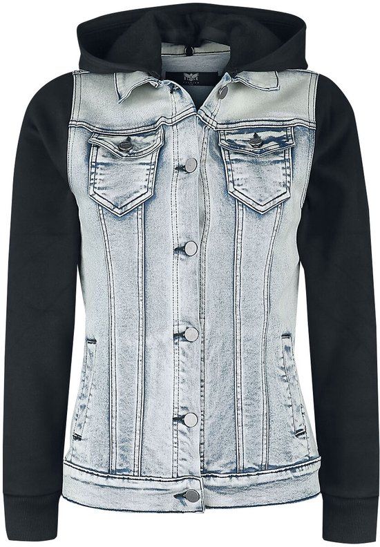 Black Premium by EMP Blauw-zwart denim jack met sweat mouwen - Dames - 5XL