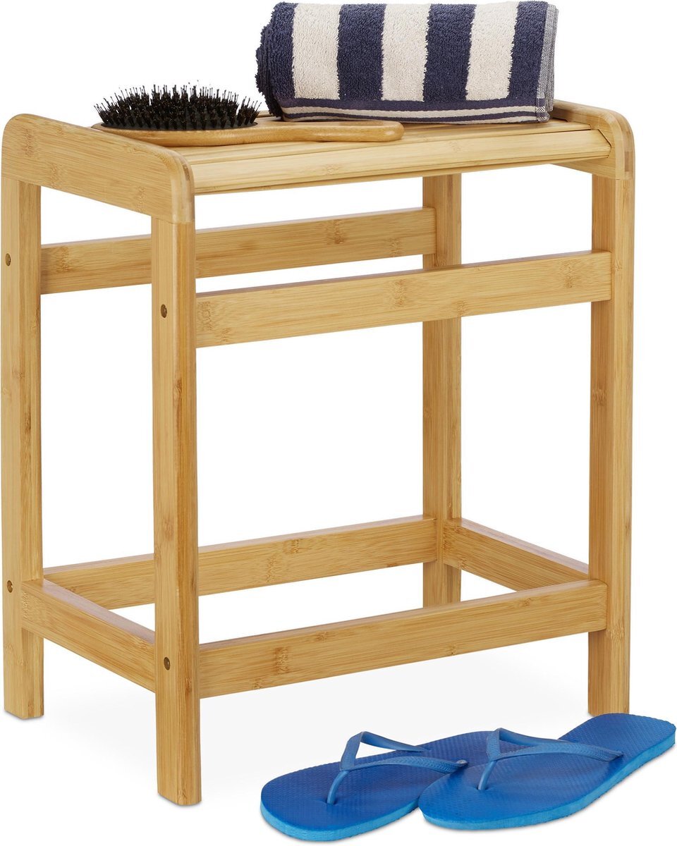 Relaxdays houten kruk badkamerkruk bamboe plantenkruk badkamer
