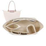 Lckaey Inzetbare organizer voor draagtas voor Longchamp Le Pliage, groot inzetstuk voor draagtas, portemonnee met rits, vilten organizer voor tassen, beige, L / 42 x 17 x 25 cm