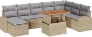vidaXL Banc de jardin - Set - 9 - pièces - Beige - Poly - rotin