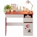 Bureau d'enfant rose et blanc de 90 cm avec un ours en peluche et un espace de rangement