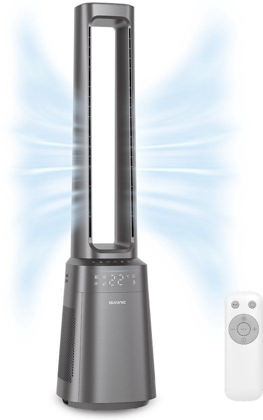 Auronic Torenventilator - Bladeless Model 2 in 1 - Luchtreiniger met HEPA-filter - Ventilator - 10 Standen - Afstandsbediening - 105 cm - Lichtgrijs