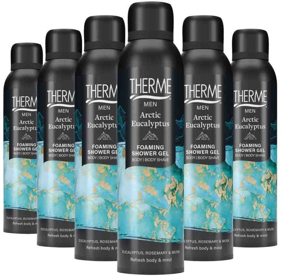 THERME Men Arctic Eucalyptus Foaming Shower Gel - 6 x 200 ml - Voordeelverpakking