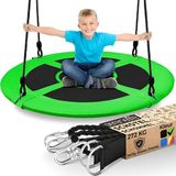SereneLife Nestschommel met Boom Ophangset – 102 cm Buitenschommel – Inclusief Verstelbare Ophangbanden & 360° Draaischarnier – Weerbestendig – Voor Kinderen – Zwart