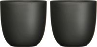 Mica Decorations Tusca Plant Pot - Black - Ceramic - Matte - D17/H16 cm - Set of 2