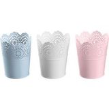 LIVARNO HOME Cache-pots Nostalgie, pour intérieur et extérieur. (set de 3 ronds petit bleu/rose)
