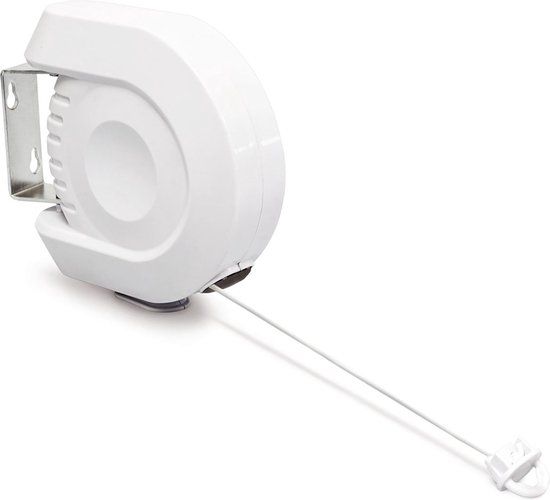 Relaxdays waslijn - oprolbaar - 12 meter - wit - uittrekbaar - balkon en tuin