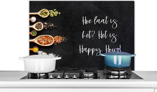 KitchenYeah Spatscherm keuken 80x55 cm - Kookplaat achterwand Happy Hour - Aluminium