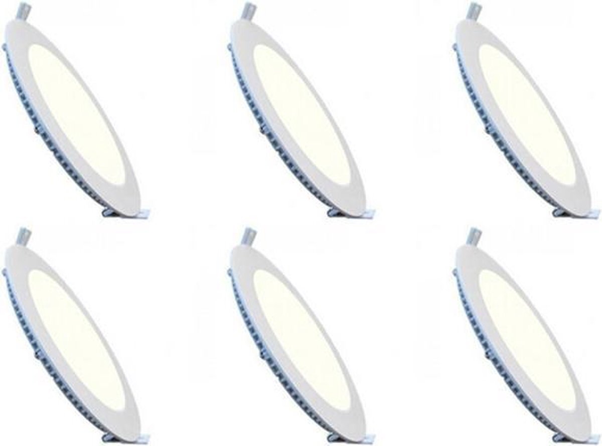 Qualu LED Downlight Slim 6 Pack - Inbouw Rond 12W - Natuurlijk Wit 4200K - Mat Wit Aluminium - Ø170mm