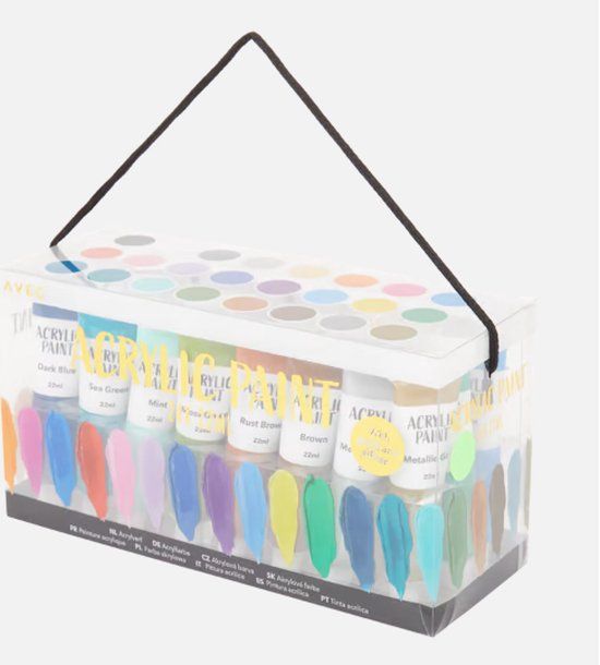 Avec Acrylverfset - 24 x 22 ml - 24 kleuren - Op waterbasis - Merkloos