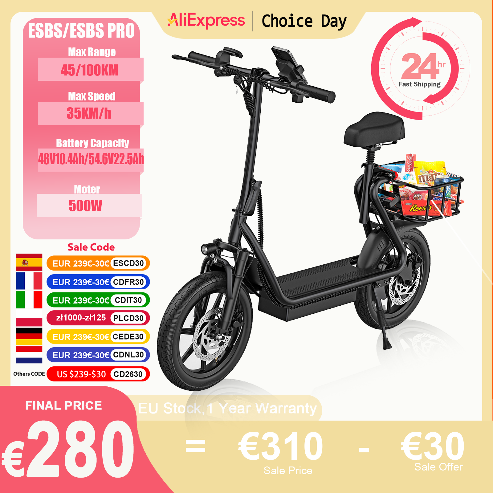 JUICEASE ESBS/ESBSPRO 500W Elektrische Scooter - 54,6V 10,4Ah/22,5Ah Batterij
