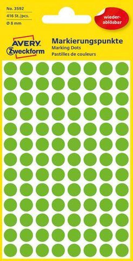 Avery 3592 Etiketten Rond Verwijderbaar Groen 8mm 416 Stuks