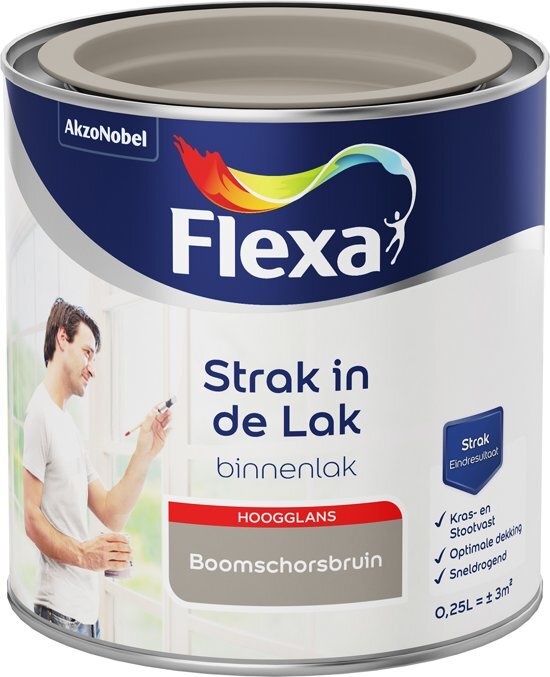 FLEXA Strak in de Lak - Watergedragen - Hoogglans - boomschorsbruin - 0 25 liter