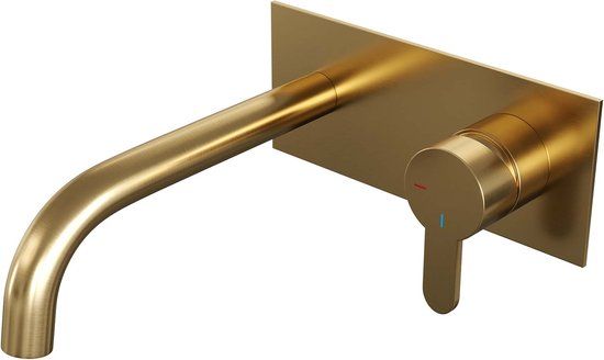 Brauer Gold Edition Inbouw Wastafelmengkraan - Geborsteld Goud - Gebogen Uitloop - Dunne Hendel