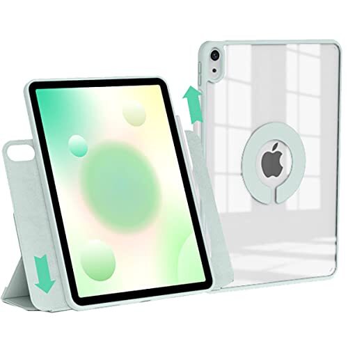 YuanLu Magnetische hoes 10,9 inch voor iPad Air 4e Gen,2 in 1 Afneembare doorzichtige beschermhoes 360 ° rotatie Smart Folio - Tender green
