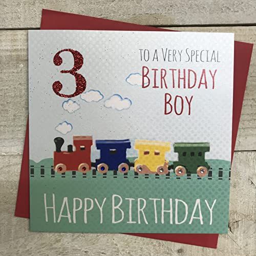 WHITE COTTON CARDS Handmade 3rd Birthday Card - Train to a Very Special Birthday Boy - White Cotton G81-3