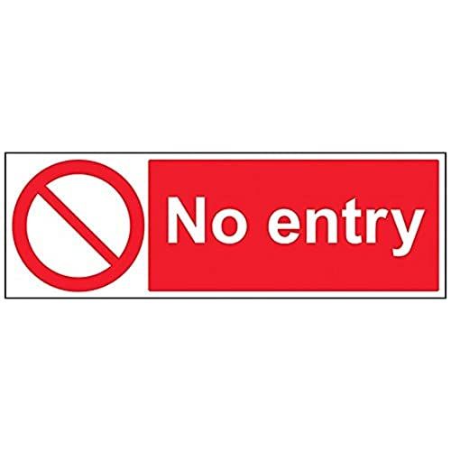 VSafety No Entry Prohibition Sign - 600mm x 200mm - Rigid Plastic