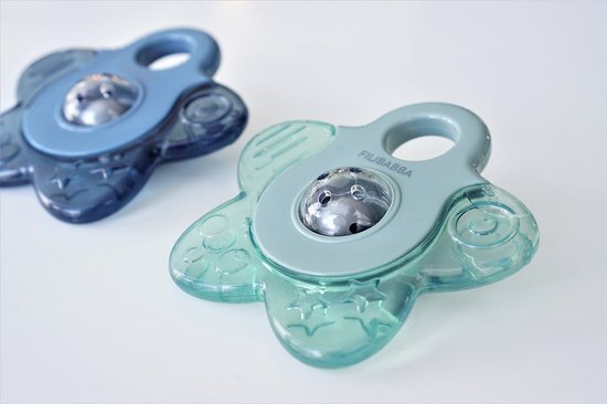 Filibabba Filibabba® Koelbijtringen 2-pack | Met rammelfunctie | Koelbijtring gevuld met water | Massage bijtring baby (Blauw)