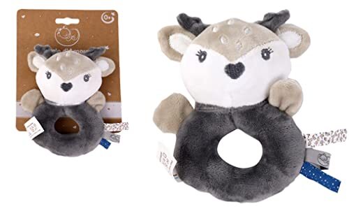 DODO D'AMOUR - Biche – knuffel – 012292 – rammelaar – 13 cm – grijs – geboorte – pluche baby – vanaf 0 maanden