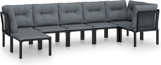 vidaXL 7-delige Loungeset poly rattan zwart en grijs