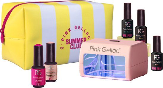 Pink Gellac Gellak Starterspakket Summer Club - Manicure Set voor Gel Nagellak en Gel Nagels - Gelnagels Starterspakket met 2x Roze Kleur 8ml en Nagellamp LED UV Roze