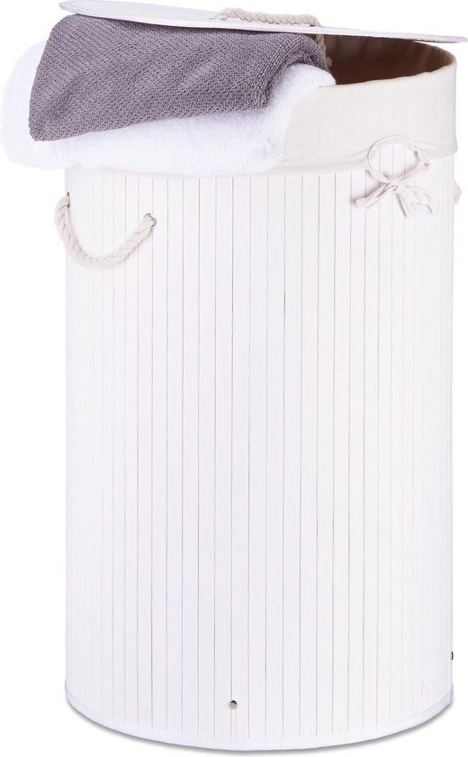 Relaxdays wasmand bamboe - 70 liter - rond - wit