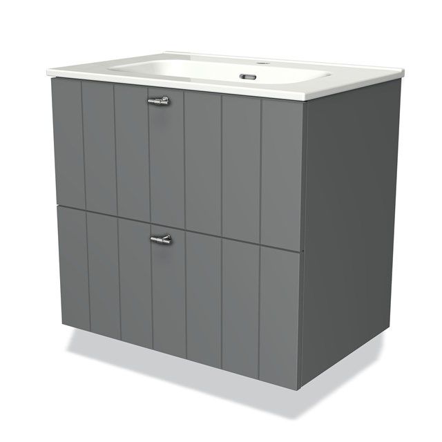 Maxaro Badkamermeubel 70cm Modulo Middengrijs 2 Lades Lamel Wastafel Keramiek