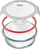 Westmark Glazen vershouddoos, rond, vulvolume: 1300 ml, magnetron- en ovenbestendig, glas/siliconen/kunststof, transparant/rood