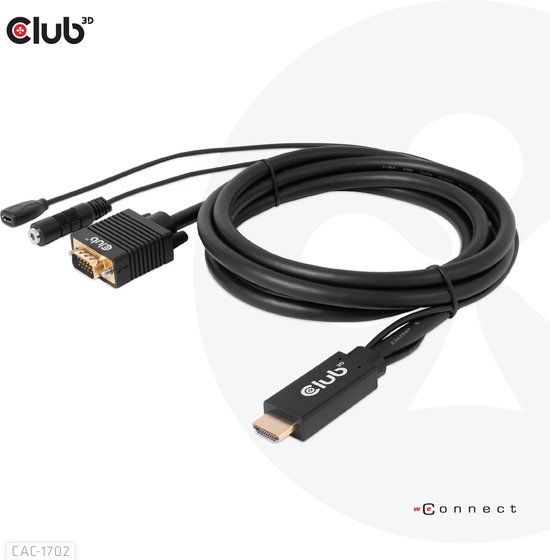 Club 3D Adapterkabel HDMI / Jackplug / USB-micro-B / VGA 2 m Zwart