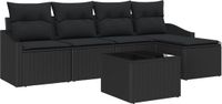vidaXL Bankstel - 6-delig - Zwart - Polyrattan