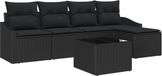 vidaXL Bankstel - 6-delig - Zwart - Polyrattan