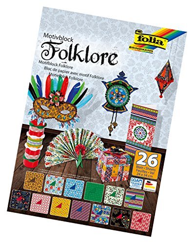 Folia 47049 Folklore, motiefblok, 24 x 34 cm, 26 vellen gesorteerd, 13 x motiefkarton 270 g/m² en 13 x motiefpapier 80 g/m², voor diverse knutselwerk