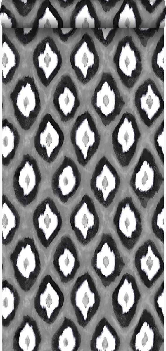 Origin Wallcoverings behang ikat motief zwart en wit - 346919 - 53 cm x 10,05 m