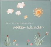 goldbuch 50 512 babydagboek Voller Wunder Weide Saliegroen, herinneringsalbum met 100 geïllustreerde pagina's, omslag met gouden reliëf en een weide als motief, babyalbum ca. 24,5 x 22,5 x 3,5 cm