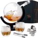 Oak & Steel Globe Whisky Karaf, Whiskey Decanter (XL 1500ml) met 2 Whisky Glazen, 4 Roestvrijstalen Whiskystenen, 1 Ijstang & Meer